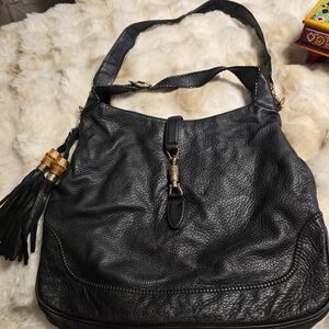 Gucci Black Leather Hobo Bag with Tassel